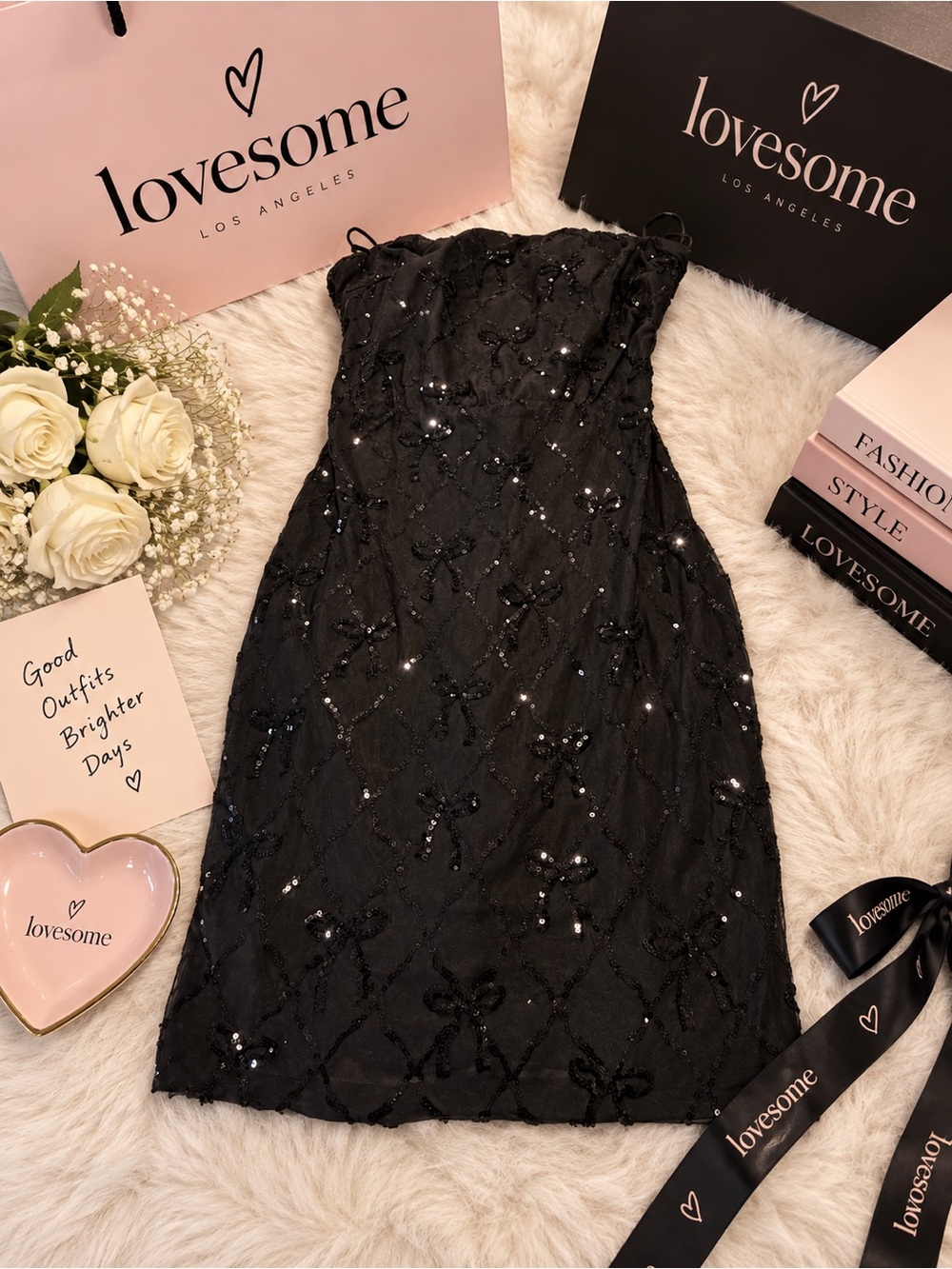 Lovesome Black Strapless Sequin Mini Dress